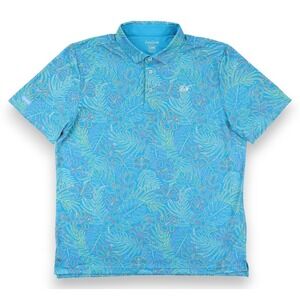 Good Good Polo Shirt Mens XL Blue Tropical Floral Golf Performance Stretch
